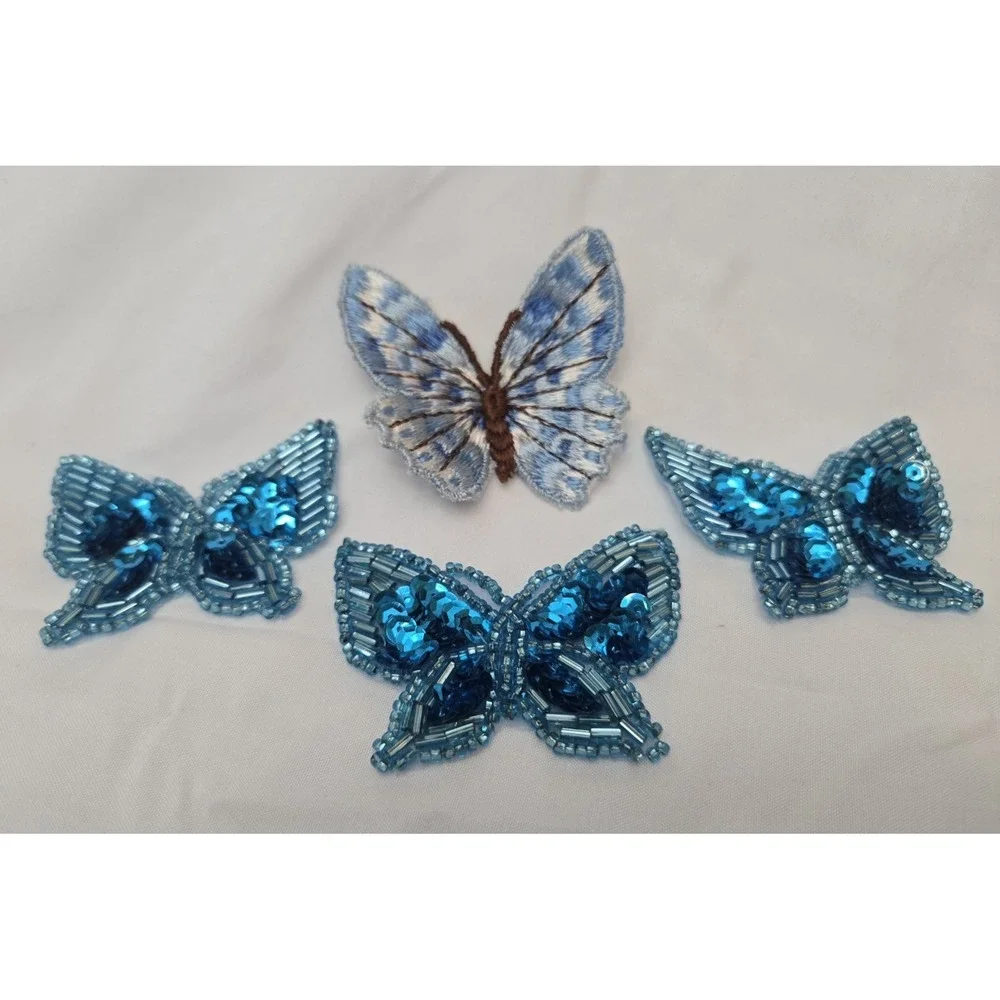 Vtg Flying Butterfly Beaded Sequined & Embroidered Sew-On Applique Craft Patches